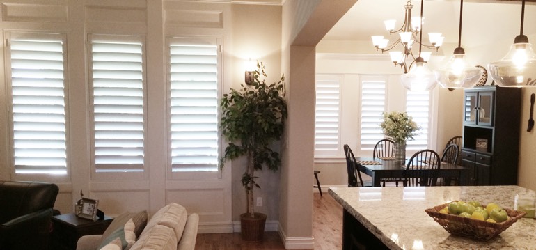 Hartford shutters in dining room and great room
